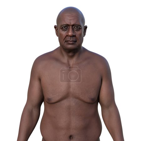 A 3D photorealistic illustration showcasing the upper half part of a senior African man, revealing the intricate details of his skin, face, and body anatomy.