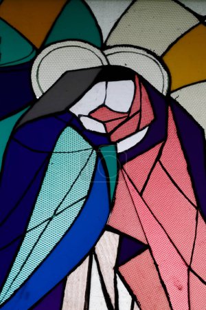 Photo for Cistercian Abbey.  Our Lady of My Ca. The Visitation, Virgin Mary and Elsabeth.   Stained glass window. - Royalty Free Image