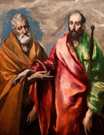Téléchargez les photos : Les apôtres saint Pierre et saint Paul. Huile sur caneva. Détail. Peinture de Domenikos Theotokopoulos appelée El Greco (1540-1614). France. - en image libre de droit