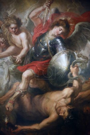 Photo for Thyssen-Bornemisza museum.  Saint Michael expelling Lucifer and the Rebel Angels.Peter Paul Rubens. 1640.  Madrid. Spain. - Royalty Free Image