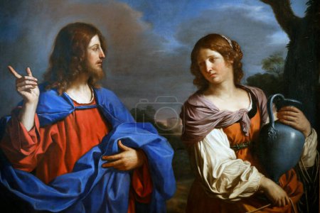 Foto de Museo Thyssen-Bornemisza. Jesús y la Mujer de Samaria en el pozo. IL Guercino 1640. Madrid. España. - Imagen libre de derechos