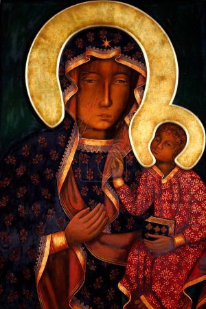 Foto de Virgen María, Nuestra Señora de Czestochowa. Icono. Basílica Fourviere. Francia. - Imagen libre de derechos