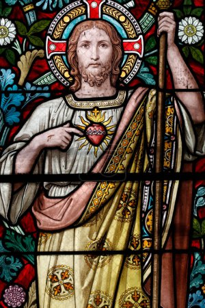 Photo for Saint Pothin church.  Stained glass window.  Jesus sacred heart.  France. - Royalty Free Image