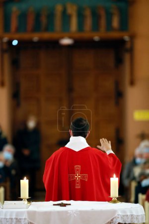 Photo for Saint Joseph des Fins church. Catholic mass. Holy week.  Eucharist celebration.  Annecy. France. - Royalty Free Image