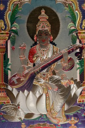 Photo for Saraswati : the Hindu goddess of knowledge, music, art, speech, wisdom, and learning. - Royalty Free Image