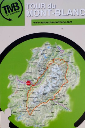TMB Tour du Mont Blanc. Mapa. Les Houches. Francia. 