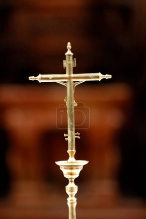 Photo for Malaga cathedraL. Golden crucifix. Back view.  Spain. - Royalty Free Image