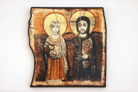 Foto de El icono de Cristo y el abad Mena. Pintura copta. - Imagen libre de derechos