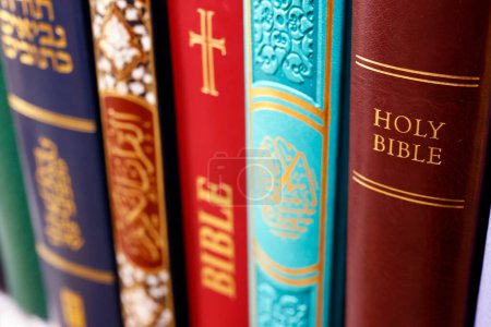 Christianity, Islam and Judaism. Bible, Quran and Torah. Interfaith or interreligious religious symbols. Faith and spirituality concept.