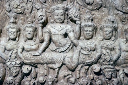 The Samudra Manthana explains the origin of the elixir of eternal life, amrita.  Angkor Thom. Cambodia.  Paris. France.