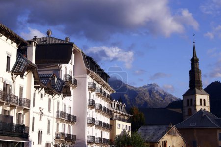 Saint Gervais Mont Blanc village in the french Alps.  Saint Gervais. France. 