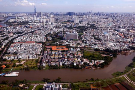 Aerial view of Ho Chi Minh City and the Saigon River. 