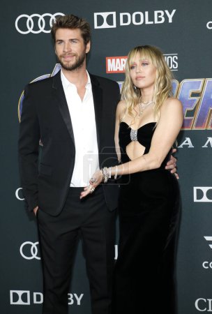 Photo for Liam Hemsworth and Miley Cyrus at the World premiere of 'Avengers: Endgame' held at the LA Convention Center in Los Angeles, USA on April 22, 2019. - Royalty Free Image
