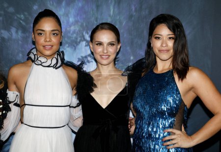 Photo for Tessa Thompson, Natalie Portman and Gina Rodriguez at the Los Angeles premiere of 'Annihilation' held at the Regency Village Theater in Westwood, USA on February 13, 2018. - Royalty Free Image