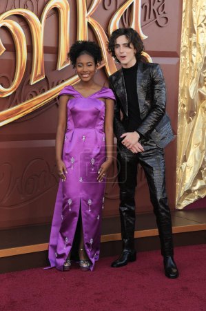 Photo for Calah Lane and Timothee Chalamet at the Los Angeles premiere of 'Wonka' held at the Regency Village Theater in Westwood, USA on December 10, 2023. - Royalty Free Image