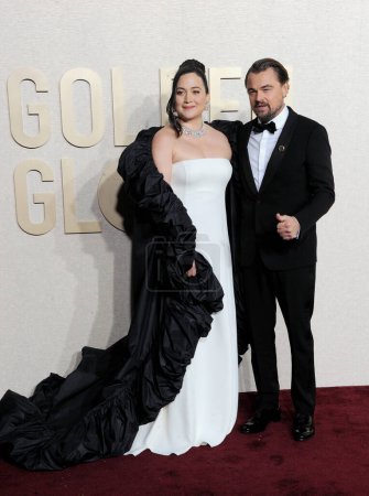 Foto de Lily Gladstone y Leonardo DiCaprio en los 81º Premios Globo de Oro anuales celebrados en el Beverly Hilton Hotel en Beverly Hills, EE.UU. el 7 de enero de 2024. - Imagen libre de derechos