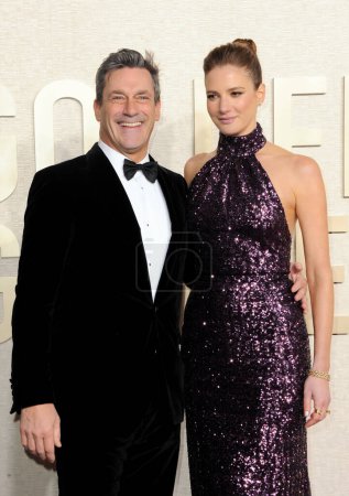 Photo for Jon Hamm and Anna Osceola at the 81st Annual Golden Globe Awards held at the Beverly Hilton Hotel in Beverly Hills, USA on January 7, 2024. - Royalty Free Image
