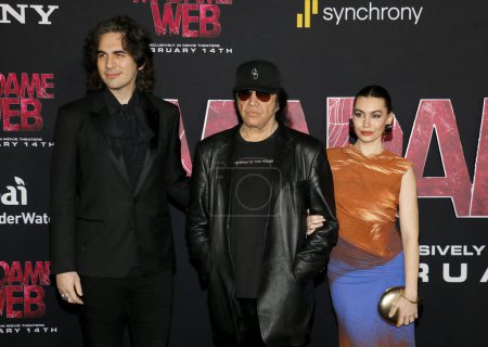 Photo for Nick Simmons, Gene Simmons and Sophie Simmons at the Los Angeles premiere of 'Madame Web' held at the Regency Village Theater in Westwood, USA on February 12, 2024. - Royalty Free Image