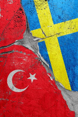 Photo for Illustration of crack between flags Turkey and Sweden, the concept of global crisis in political and economic relations - Royalty Free Image