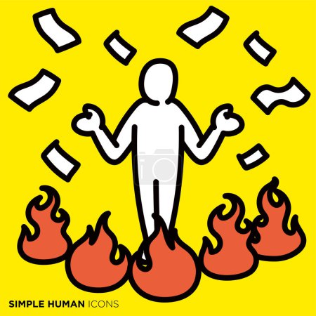 Ilustración de Una serie de iconos humanos simples "Las personas que ganan dinero quemando en SNS. Comercialización viral" - Imagen libre de derechos