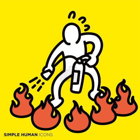 Ilustración de Una simple serie de iconos humanos "Las personas que apagan el fuego, las personas que tratan con Blow UP en SNS" - Imagen libre de derechos