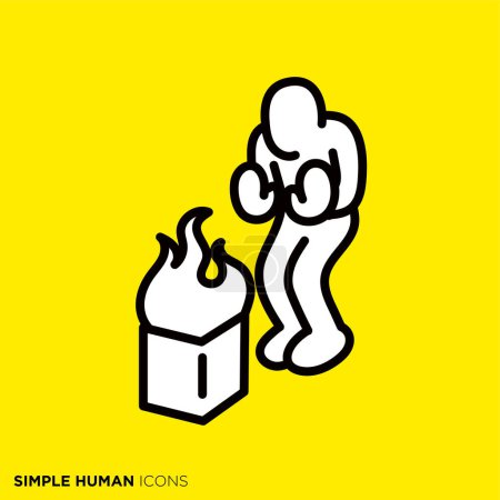 Téléchargez les illustrations : Simple série icône humaine "Les gens qui se réchauffent sur le feu de joie" - en licence libre de droit