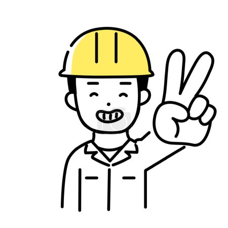Illustration for Illustration Series of Cute Person _ Male worker _ Peace Sign - Royalty Free Image