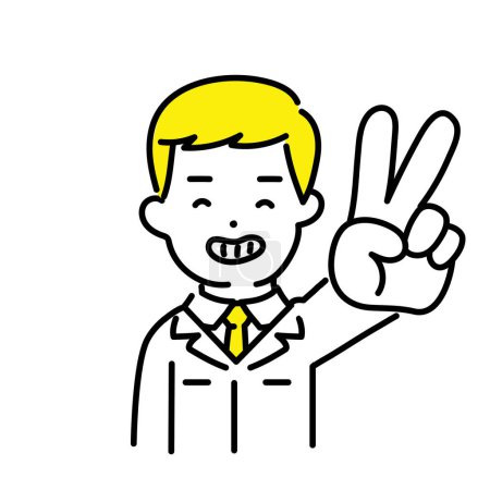 Illustration for Illustration Series of Cute Person_Mal Engineer_ Peace Sign - Royalty Free Image