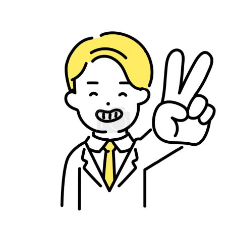 Illustration for Illustration Series of Cute Person_Mal Office Worker_ Peace Sign - Royalty Free Image