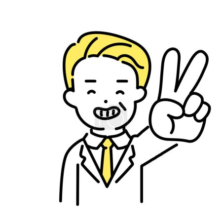 Illustration for Illustration Series of Cute Person _ Senior Office Worker_ Peace Sign - Royalty Free Image