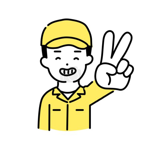 Illustration for Illustration Series of Cute Person _ Male worker _ Peace Sign - Royalty Free Image