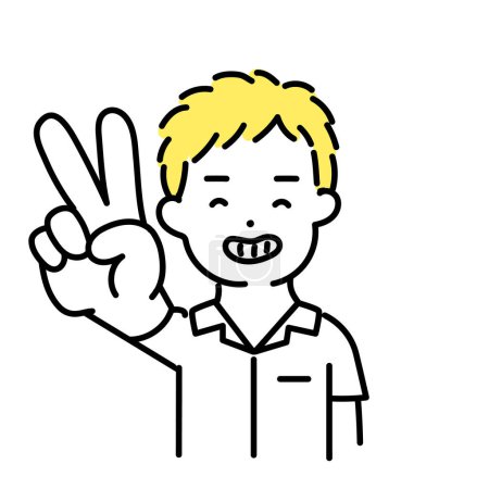 Illustration for Illustration Series of Cute Person _ Male Student_ Peace Sign - Royalty Free Image