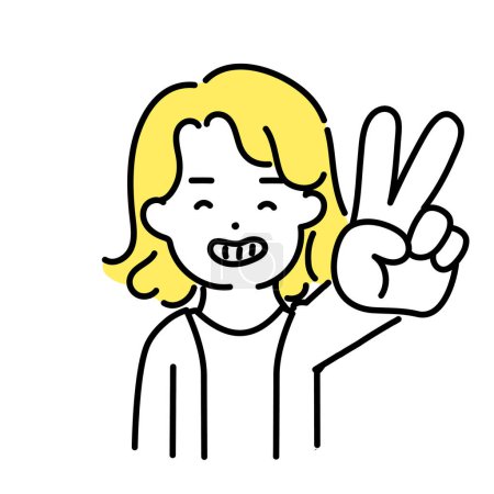 Illustration for Illustration Series of Cute Person _ Neutral Person_ Peace Sign - Royalty Free Image