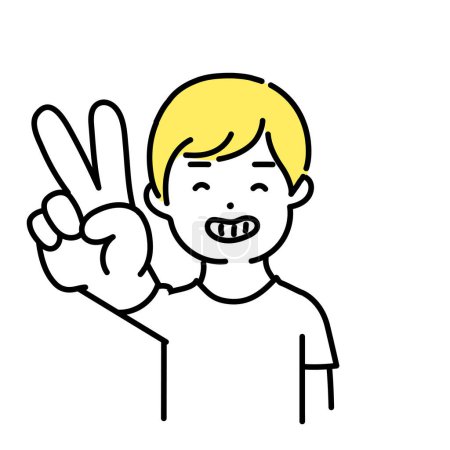 Illustration for Illustration Series of Cute Person _ Casual Male_ Peace Sign - Royalty Free Image