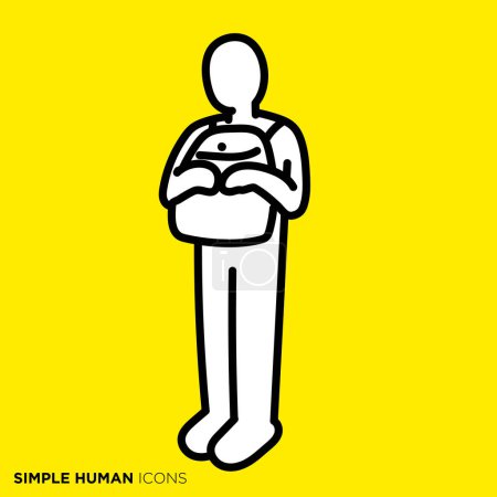 Simple human icon series, person holding a backpack in front of him