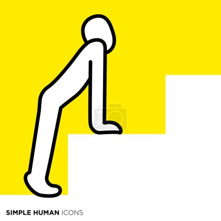Einfache menschliche Symbolserie, Person, die sich nach vorne beugt und nach oben blickt