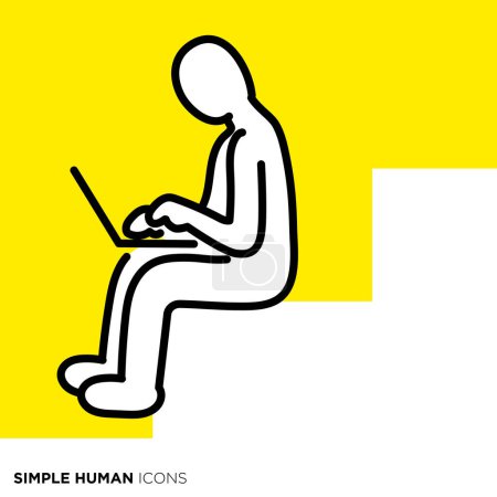 Simple human icon series, person sitting on stairs and using laptop