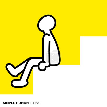 Illustration for Simple human icon series, person sitting on the stairs and thinking - Royalty Free Image