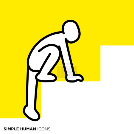 Simple série d'icônes humaines, personne grimpant tranquillement les escaliers