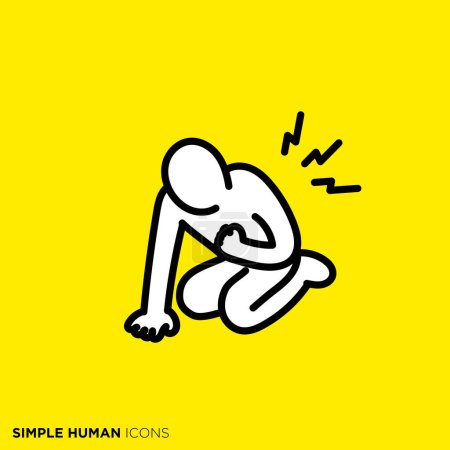 Einfache menschliche Symbolserie, eine Person, die Brustschmerzen hat und in die Hocke geht