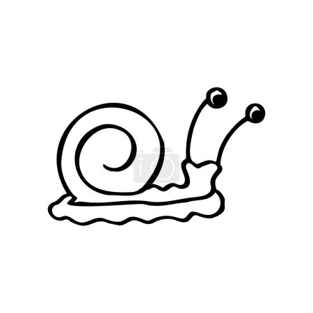 Téléchargez les illustrations : Conception de ligne d'escargot mignon, pictogramme linéaire dessiné à la main minimaliste isolé sur blanc. Symbole, illustration du logo - en licence libre de droit