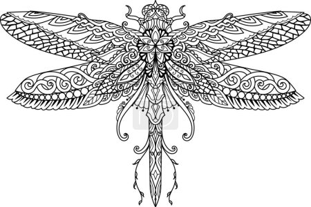 Illustration for Mandala dragonfly for coloring, engraving, printing and so on. Vector illustration. - Royalty Free Image