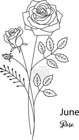 Ilustración de Nacimiento flor mes de junio es flor de rosa para la impresión de grabado, corte por láser, colorear y así sucesivamente. Ilustración del vector. - Imagen libre de derechos