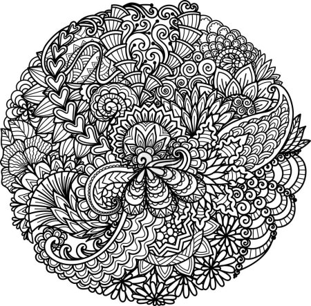 Ilustración de Mandala dibujado a mano redonda floral para colorear, corte por láser, corte de papel, pringting y así sucesivamente. Ilustración vectorial - Imagen libre de derechos