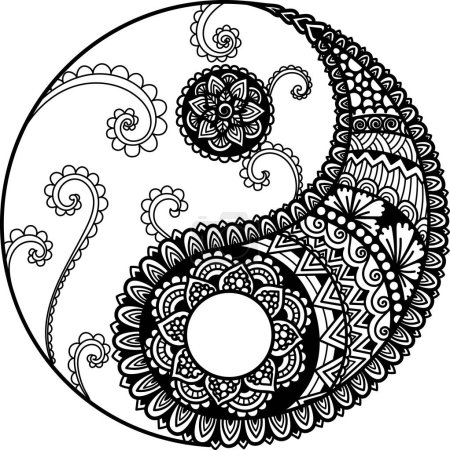 Illustration for Mandala Yin yang symbol for engraving, printing, laser cut, paper cut or coloring page. Vector illustration - Royalty Free Image