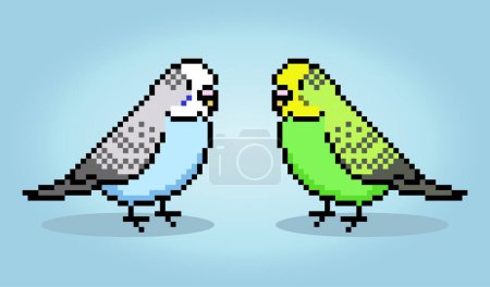 8 bit pixel parakeet. Animal game assets in vector illustration.