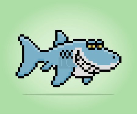 Téléchargez les illustrations : 8 bits de pixels de requin. Animal pour les jeux d'actifs et les motifs de point croisé dans les illustrations vectorielles. - en licence libre de droit