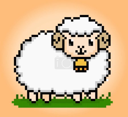 8 bit pixel of sheep. Animal pixels for game assets and cross stitch patterns in vector illustrations.