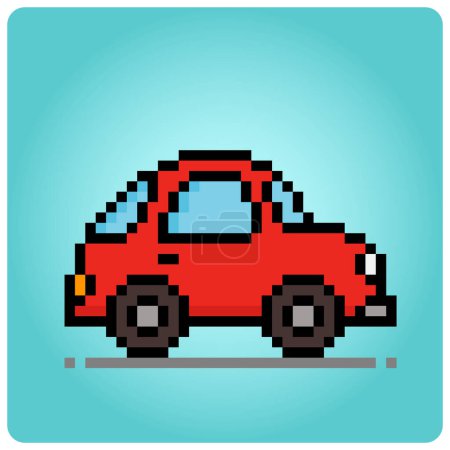 Illustration for 8 bit pixel classic car. Mini type transport vehicles for game assets in vector illustration. - Royalty Free Image