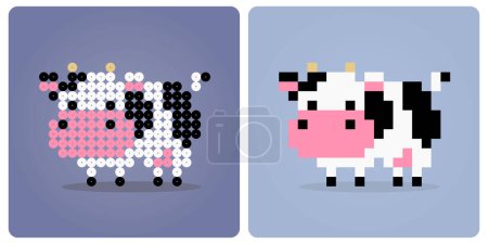 pixel 8 bit of a cow. Pixel animals for game assets of beads pattern